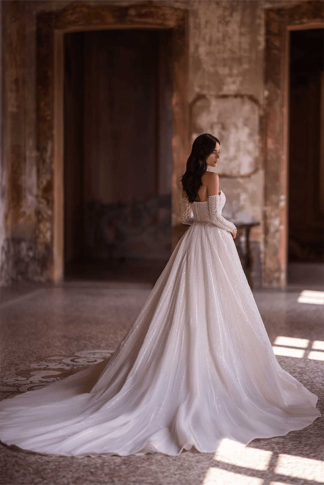 Ivory Sparkly Ball Gown Wedding Dress with Convertible Sleeves – Strapless Wedding Gown with Pearly Adornments and Glittering Sleeves Plus Size - WonderlandByLilian