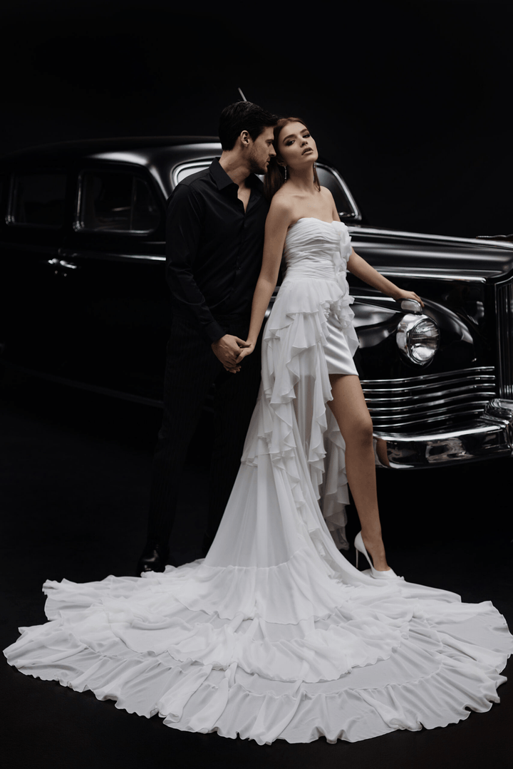 Ivory Strapless Wedding Dress and Short Wedding Dress with Elongated Train Plus Size - NINA - WonderlandByLilian