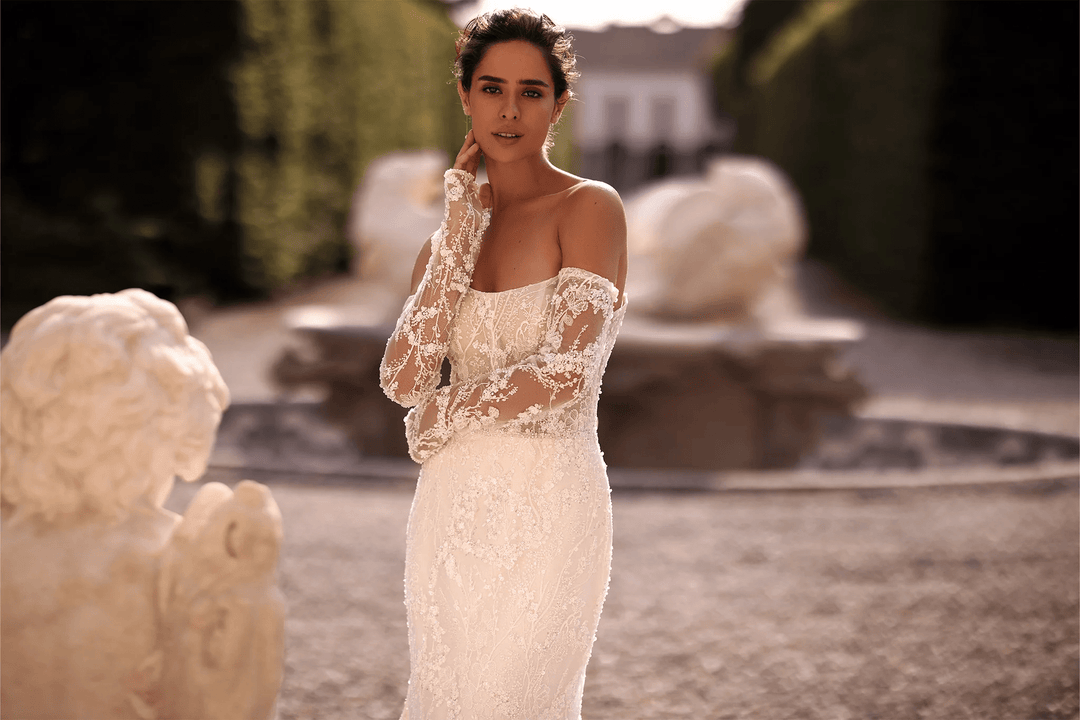 Ivory Tulle Mermaid Wedding Dress with Floral Lace Cape – Sparkly Mermaid Wedding Gown with Fitted Bodice Plus Size - WonderlandByLilian