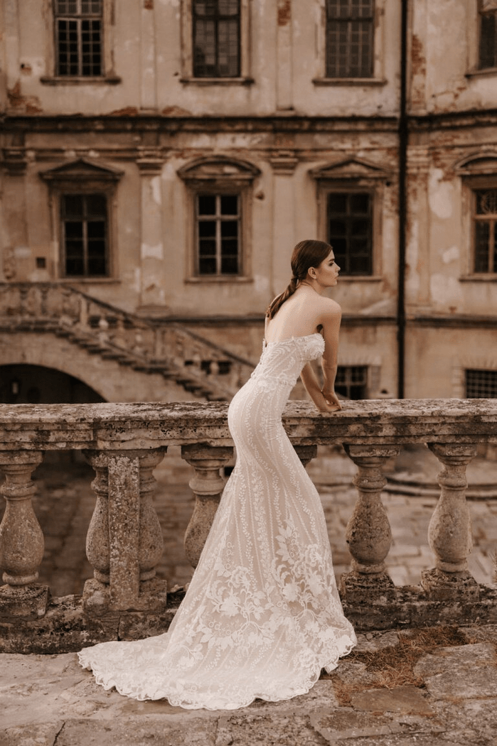 Ivory Tulle Mermaid Wedding Gown - Lace Corset Back Wedding Dress - Floral Applique Dress Plus Size - REBECCA - WonderlandByLilian