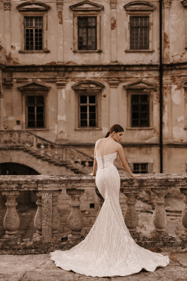 Ivory Tulle Mermaid Wedding Gown - Lace Corset Back Wedding Dress - Floral Applique Dress Plus Size - REBECCA - WonderlandByLilian