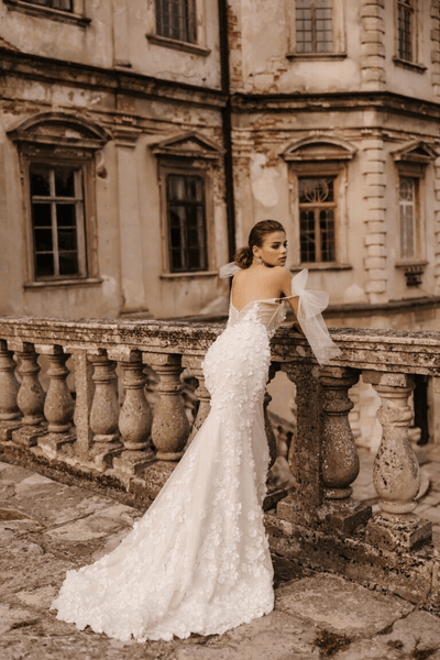 Ivory Tulle Mermaid Wedding Gown - Open Back Mermaid Wedding Dress - Floral Lace Wedding Dress Plus Size - MIRANDA - WonderlandByLilian