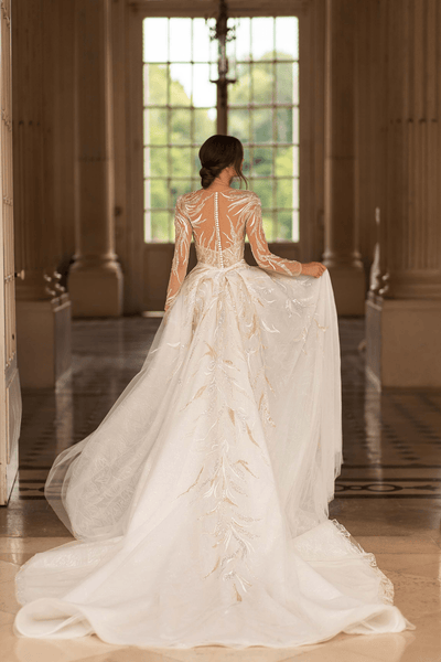 Ivory Tulle Mermaid Wedding Gown - Pretty Sequin Dress with Handmade Beaded - Modern Long Sleeve Wedding Dress Plus Size - WonderlandByLilian