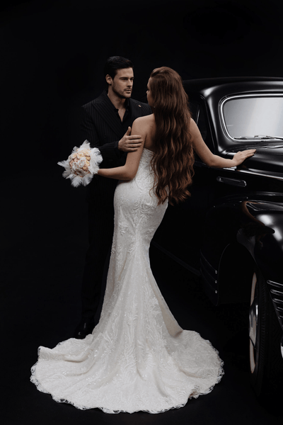 Ivory Tulle Mermaid Wedding Gown with Lace Cape - Elegant Bridal Gown and Off Shoulder Wedding Dress Plus Size - REBECCA - WonderlandByLilian