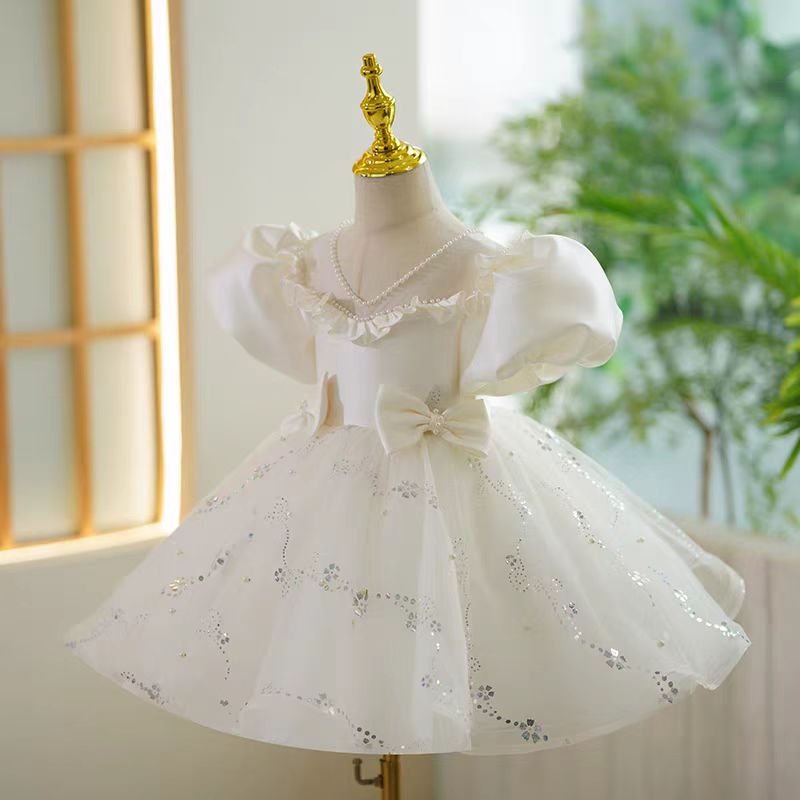 Ivory Tulle Off - Shoulder Flower Girl Dress for Wedding – Puff Sleeve Plus Size - WonderlandByLilian