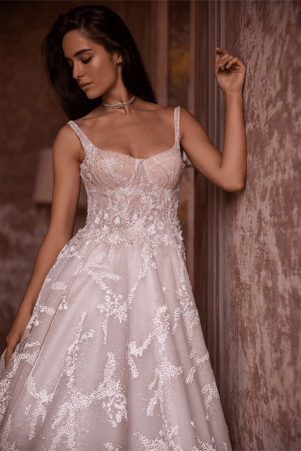 Ivory Tulle Wedding Dress with Sleeveless and Embellishments – Sparkly Ball Gown Wedding Dress with Trailing Train Plus Size - WonderlandByLilian