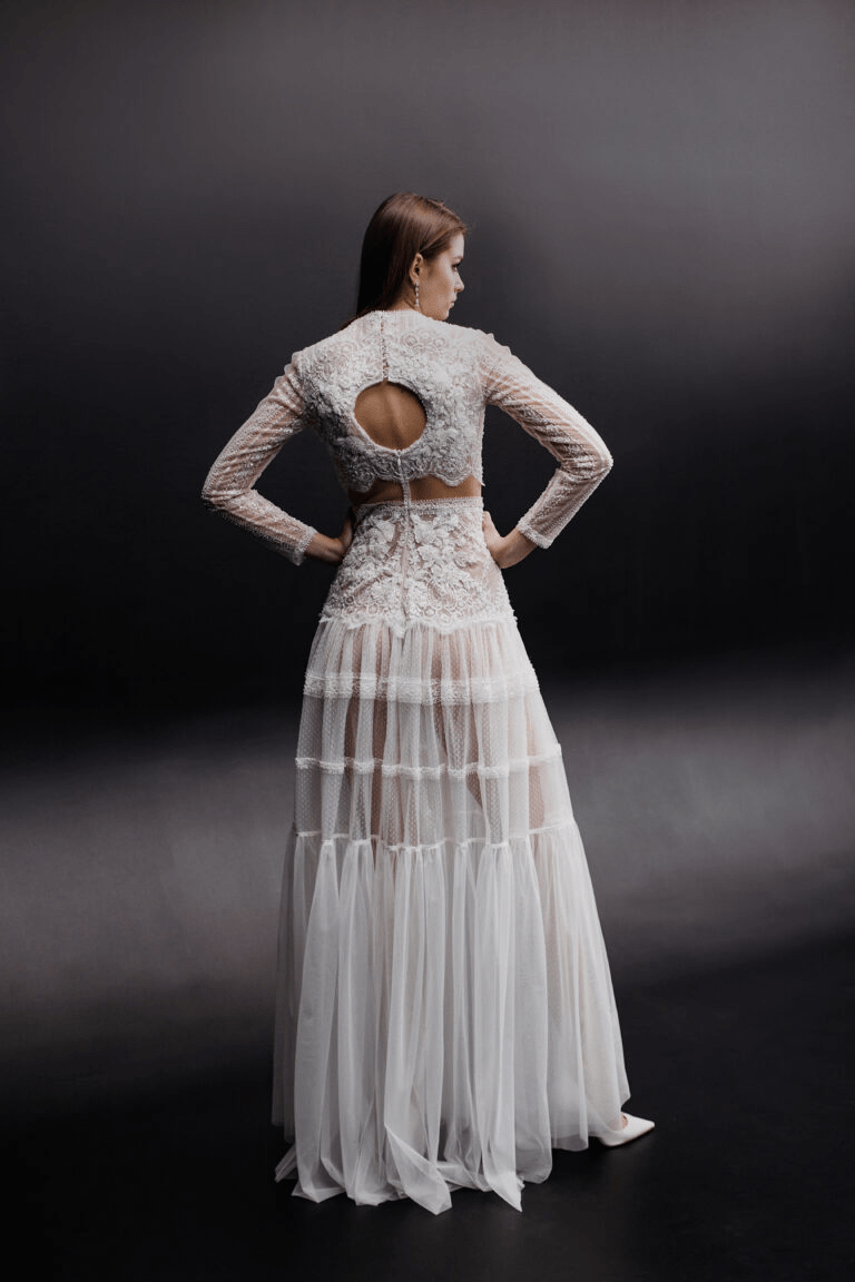 Ivory Vintage Long Sleeve Wedding Dress - Sheer Bridal Gown and Lace Wedding Gown Long Sleeve Plus Size - FRANCIS - WonderlandByLilian
