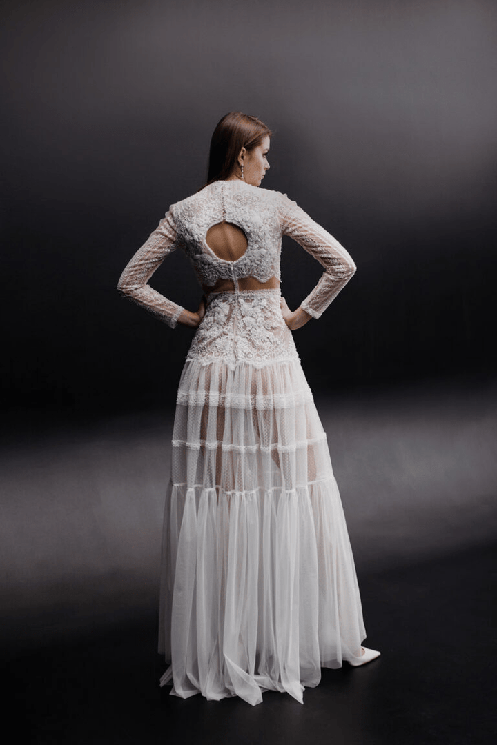 Ivory Vintage Long Sleeve Wedding Dress - Sheer Bridal Gown and Lace Wedding Gown Long Sleeve Plus Size - FRANCIS - WonderlandByLilian