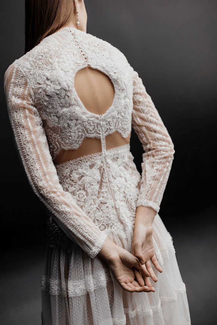 Ivory Vintage Long Sleeve Wedding Dress - Sheer Bridal Gown and Lace Wedding Gown Long Sleeve Plus Size - FRANCIS - WonderlandByLilian