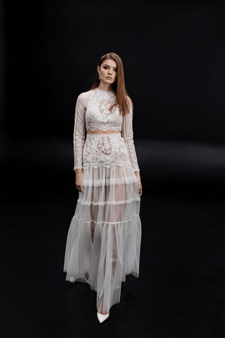 Ivory Vintage Long Sleeve Wedding Dress - Sheer Bridal Gown and Lace Wedding Gown Long Sleeve Plus Size - FRANCIS - WonderlandByLilian