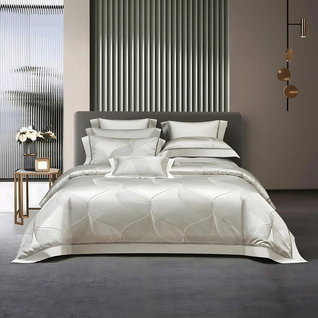 IVORY WAVES 1400 THREAD COUNT DUVET COVER & SHAMS - WonderlandByLilian