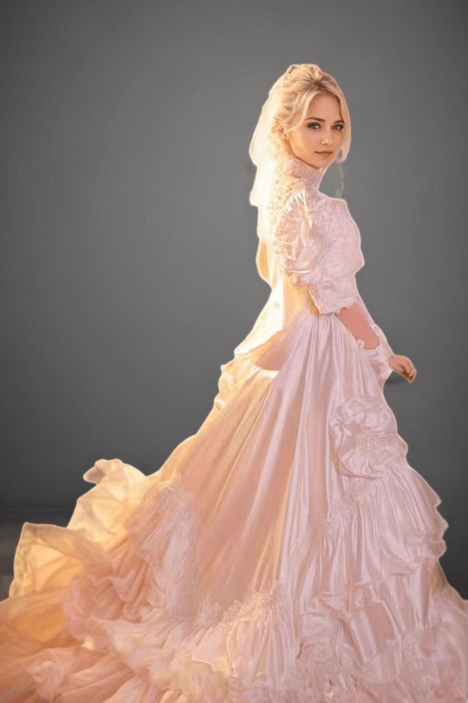 Ivory White Ruffled Vintage Antique Wedding Dress with Embroidered Details and Puff Sleeves - Plus Size - WonderlandByLilian