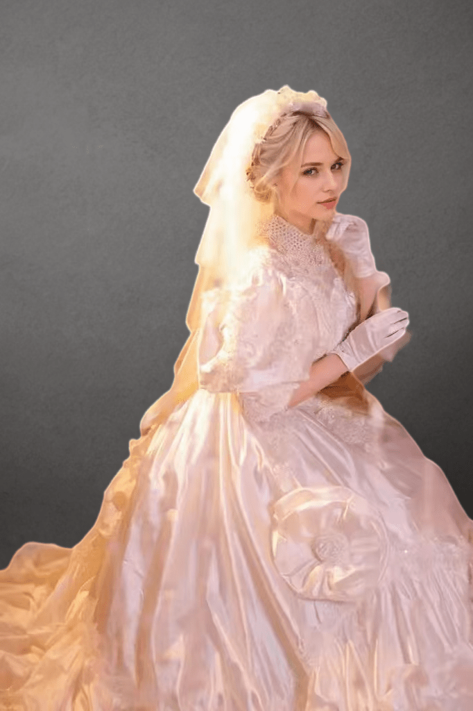 Ivory White Ruffled Vintage Antique Wedding Dress with Embroidered Details and Puff Sleeves - Plus Size - WonderlandByLilian