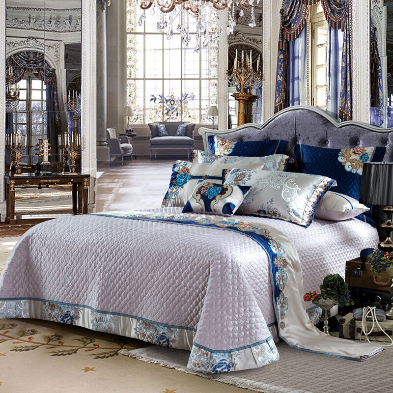 Kaleyra Silver Golden Silk Satin Cotton Bedding Set - WonderlandByLilian