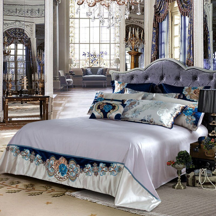 Kaleyra Silver Golden Silk Satin Cotton Bedding Set - WonderlandByLilian