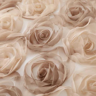 Khaki Gradient Large Rose Appliqué Mesh Lace Fabric for Dresses, Gowns, and Children's Clothing - WonderlandByLilian