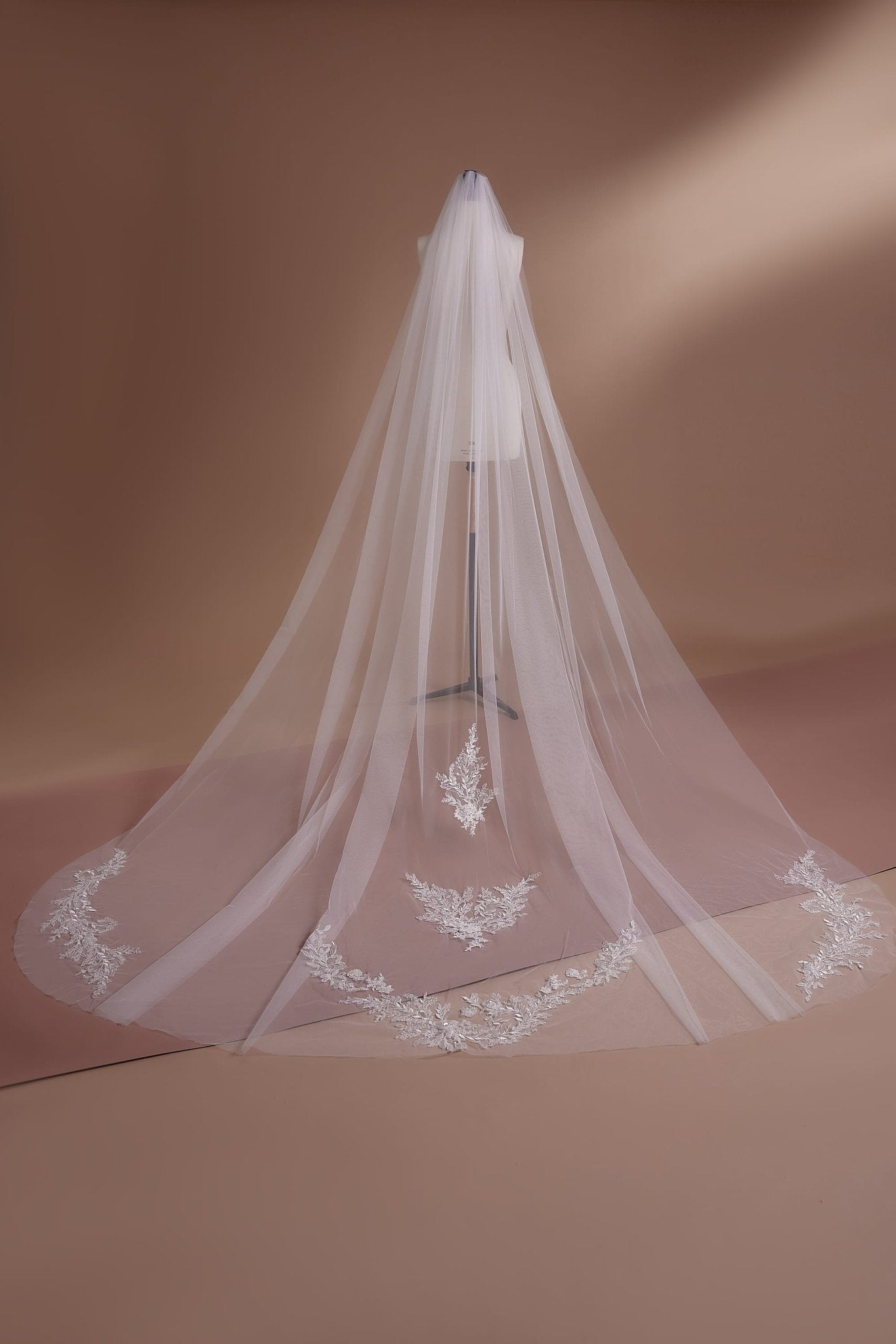 Lace Appliqué Cathedral Veil with Exquisite Embroidery for Elegant Brides - WonderlandByLilian