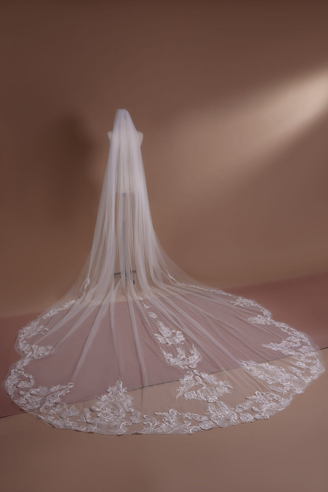 Lace Appliqué Cathedral Veil with Exquisite Embroidery for Grand Brides - WonderlandByLilian