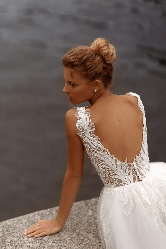 Lace Bodice Wedding Gown - Open Back Wedding Dress with Lace strap - Sleeveless Ball Gown Wedding Dress Plus Size - WonderlandByLilian