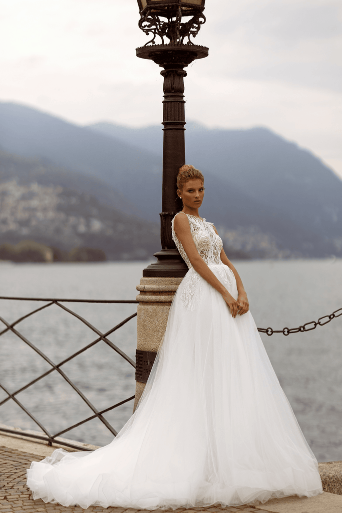 Lace Bodice Wedding Gown - Open Back Wedding Dress with Lace strap