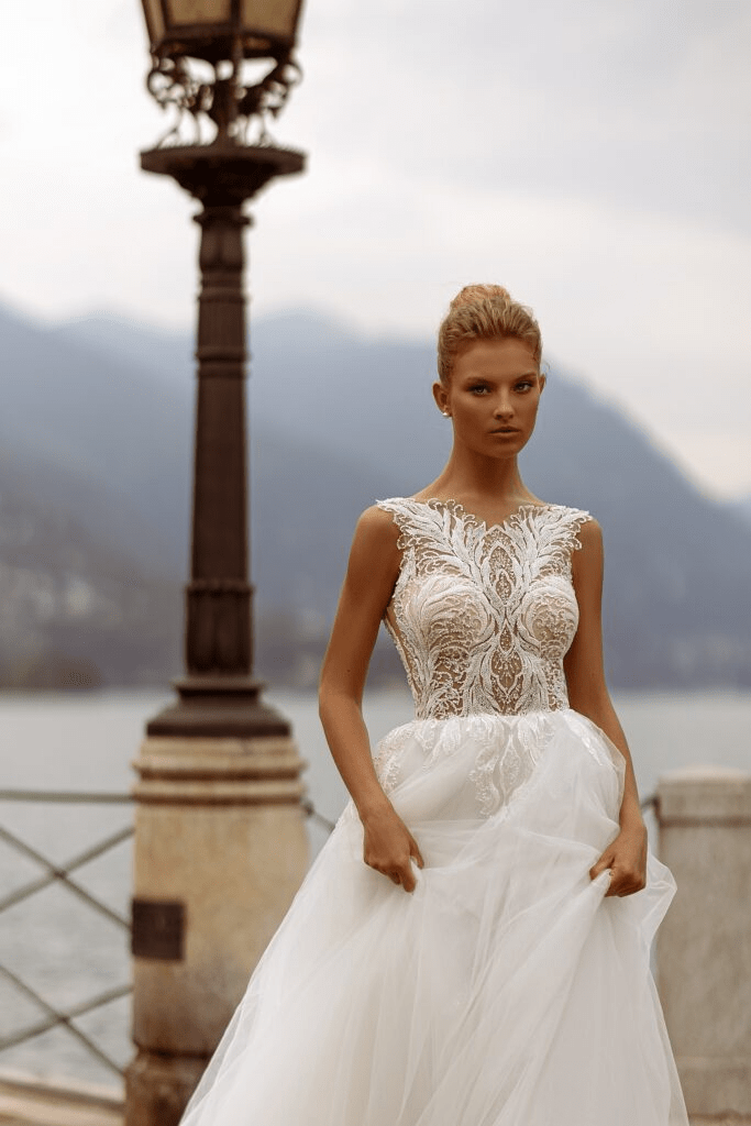 Lace Bodice Wedding Gown - Open Back Wedding Dress with Lace strap - Sleeveless Ball Gown Wedding Dress Plus Size - WonderlandByLilian