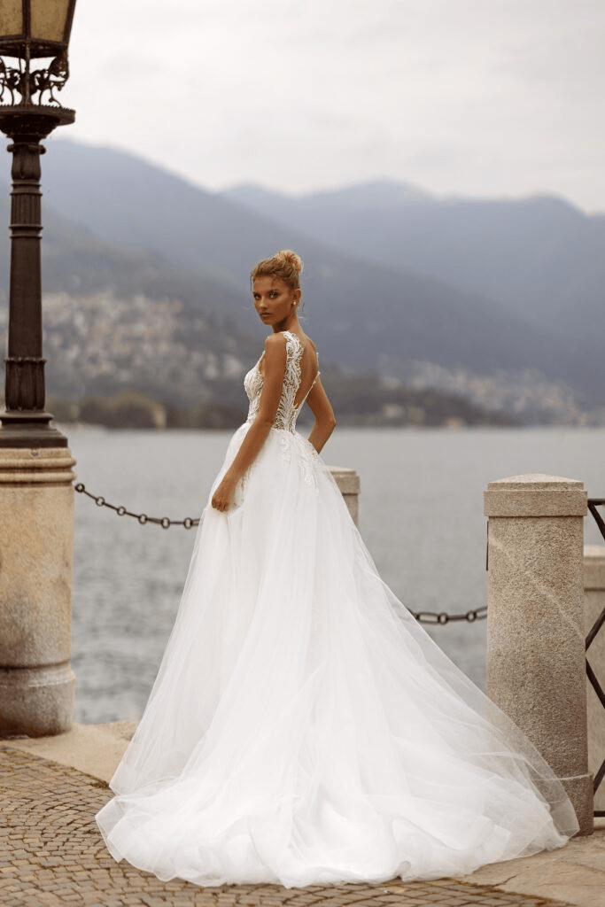 Lace Bodice Wedding Gown - Open Back Wedding Dress with Lace strap - Sleeveless Ball Gown Wedding Dress Plus Size - WonderlandByLilian
