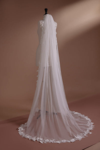 Lace Trim Cathedral Veil with Elegant Embroidery for Sophisticated Brides - WonderlandByLilian