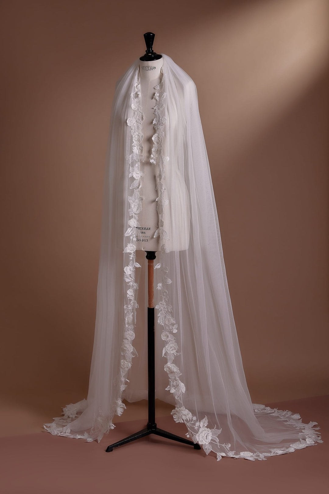 Lace Trim Cathedral Veil with Elegant Embroidery for Sophisticated Brides - WonderlandByLilian