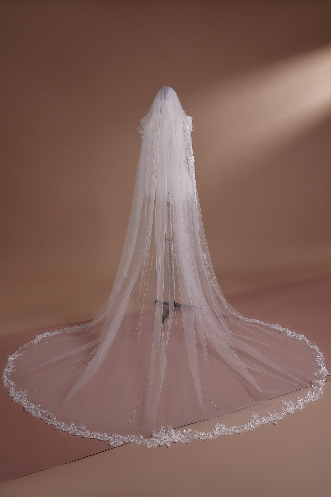 Lace Trim Cathedral Veil with Intricate Embroidery for Sophisticated Brides - WonderlandByLilian