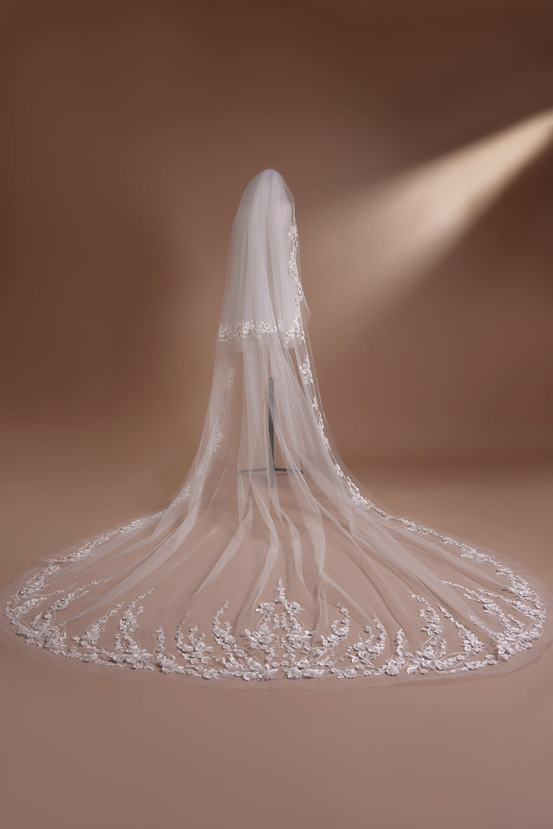 Lace-Trimmed Cathedral Veil with Floral Embroidery Plus Size - WonderlandByLilian