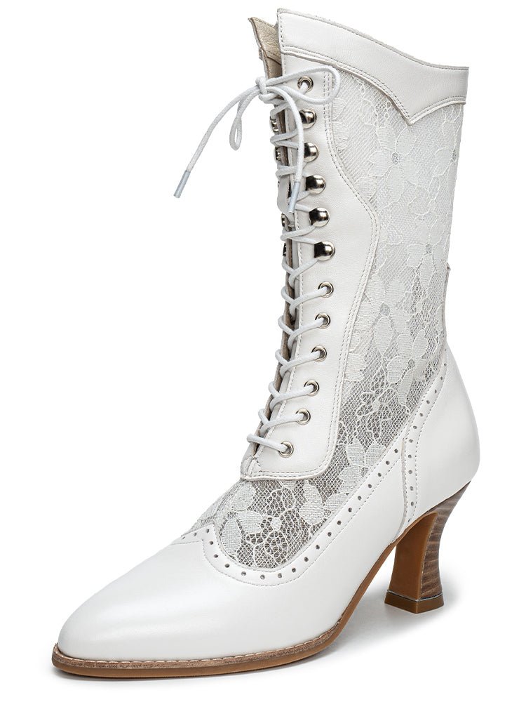 Lace Victorian Boots - Delicate Floral & Soft Sheepskin Design - WonderlandByLilian