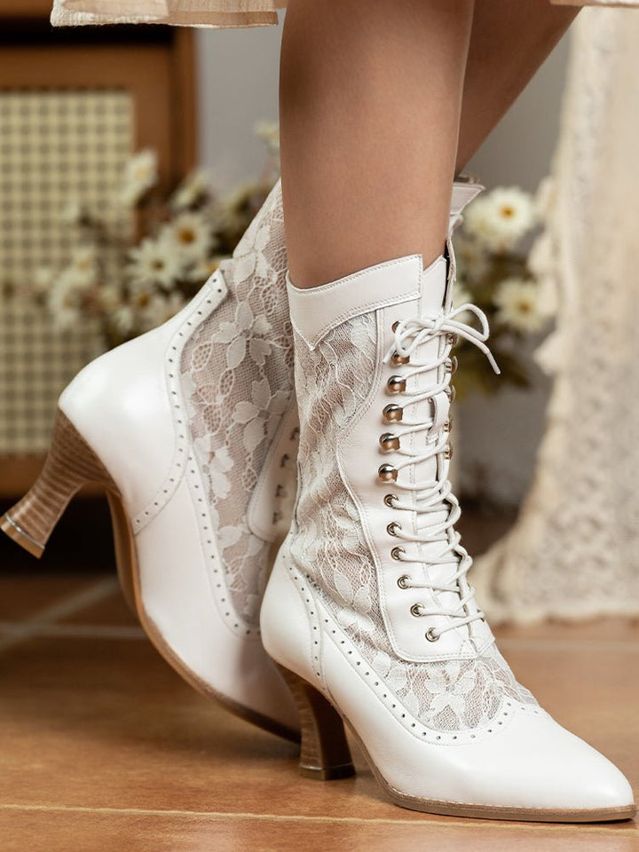 Lace Victorian Boots - Delicate Floral & Soft Sheepskin Design - WonderlandByLilian