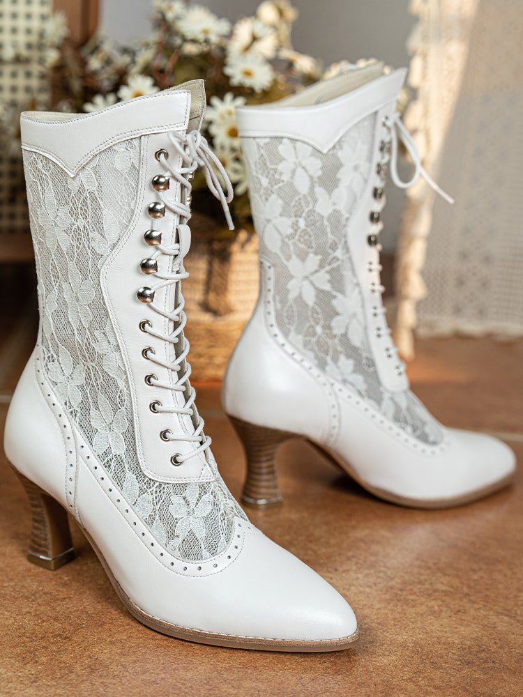 Lace Victorian Boots - Delicate Floral & Soft Sheepskin Design - WonderlandByLilian