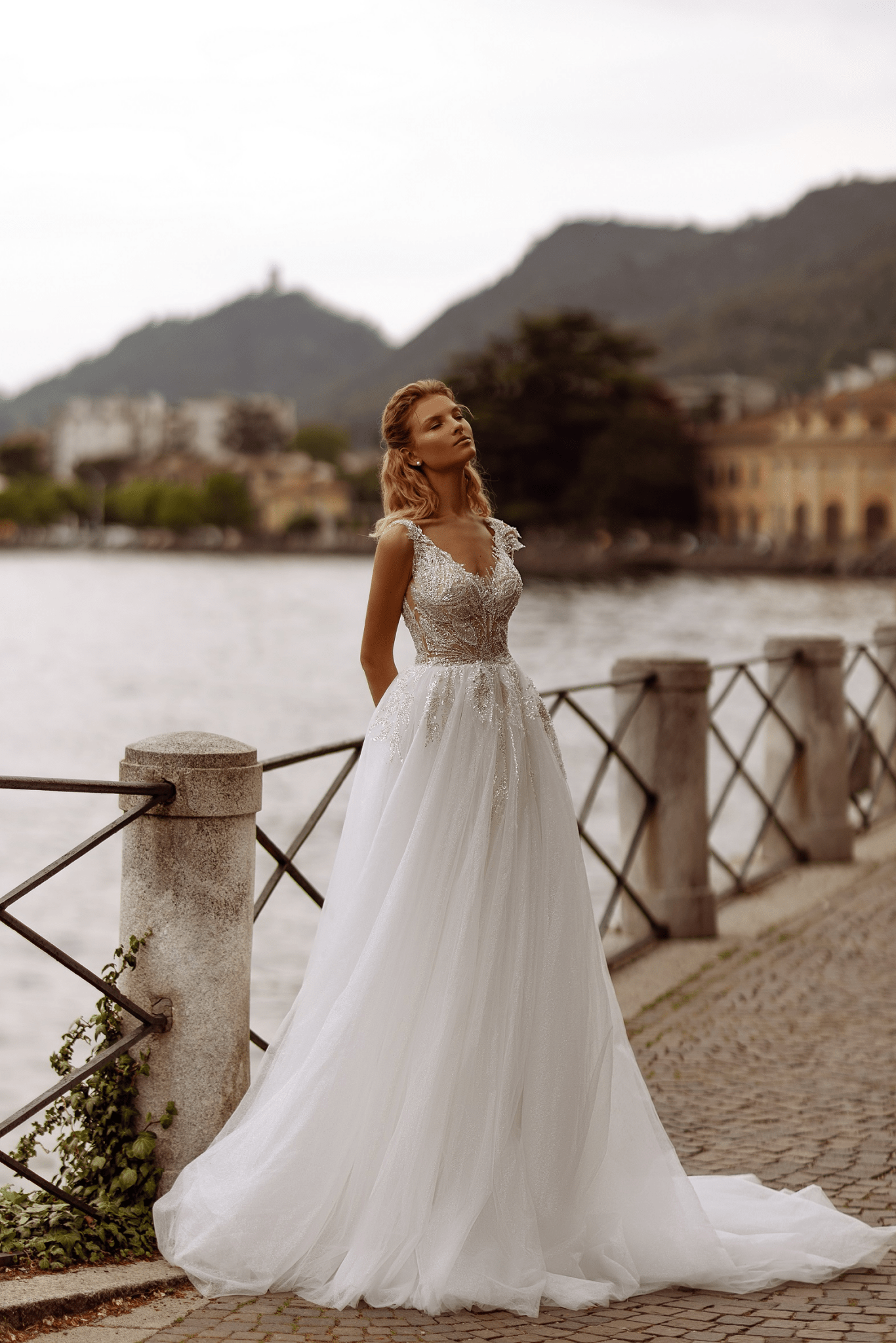 Lace Bodice Wedding Gown - Aline Wedding Dress with Lace Sleeves - Sleeveless Ball Gown Wedding Dress Plus Size - WonderlandByLilian