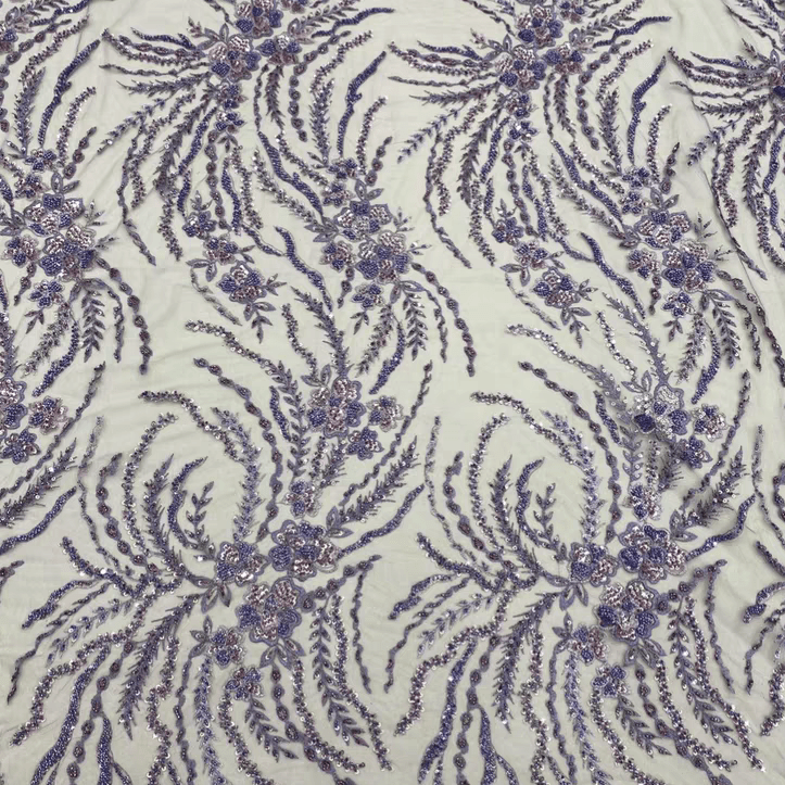 Lavender and Lilac Sequin Floral Embroidered Lace Fabric - WonderlandByLilian