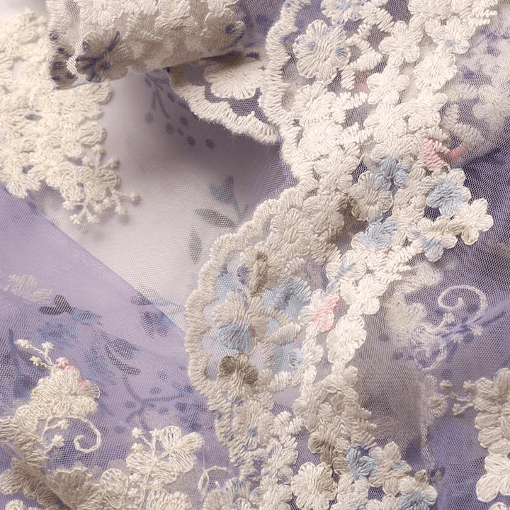 Lavender Floral Embroidered Tulle Fabric - WonderlandByLilian