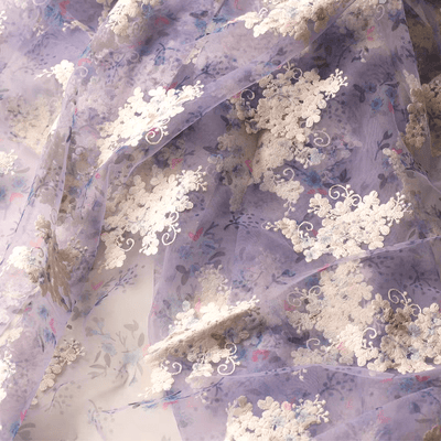 Lavender Floral Embroidered Tulle Fabric - WonderlandByLilian