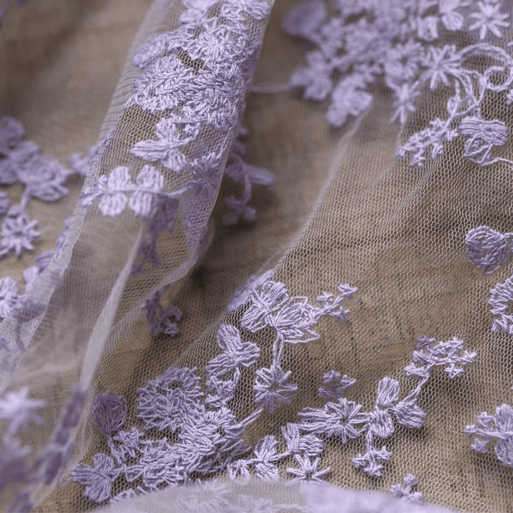 Lavender Floral Embroidered Tulle Fabric - WonderlandByLilian