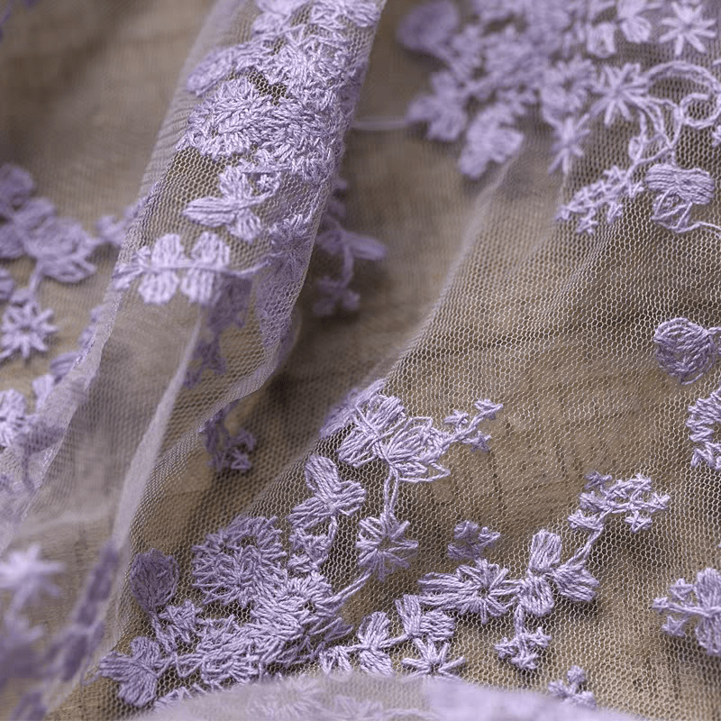 Lavender Floral Embroidered Tulle Fabric - WonderlandByLilian