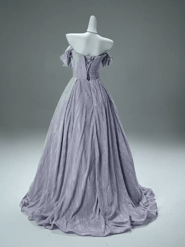 Lavender Purple Evening Dress with Butterfly Appliqué – Velvet Evening Gown with Corset Back and Matching Choker Plus Size - WonderlandByLilian