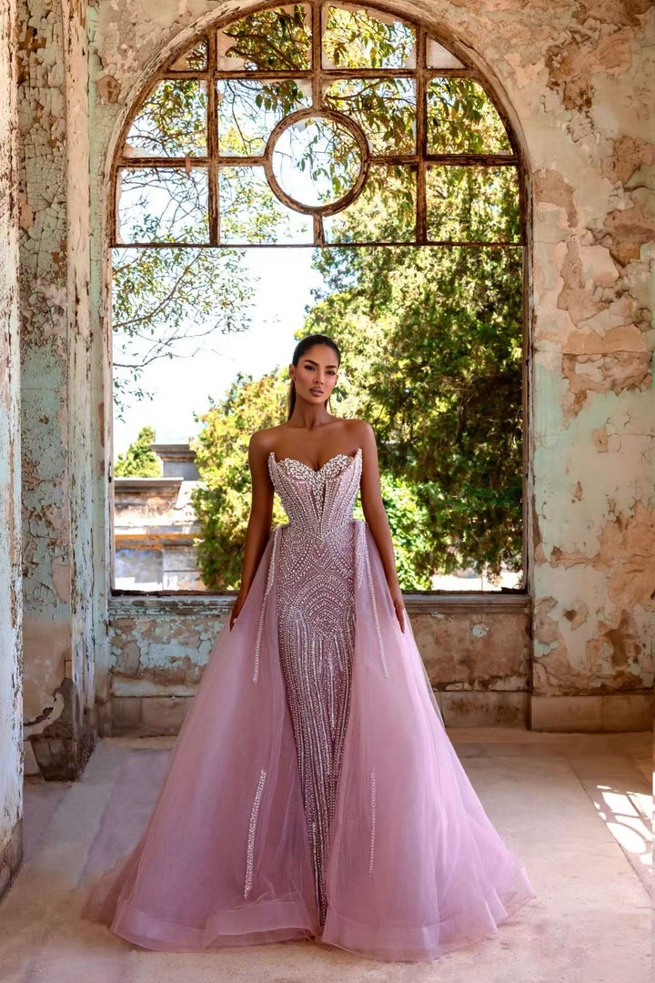Pink Sequin Ball Gown with Strapless Sweetheart Neckline – Pink Sequin Dress with Tulle Plus Size