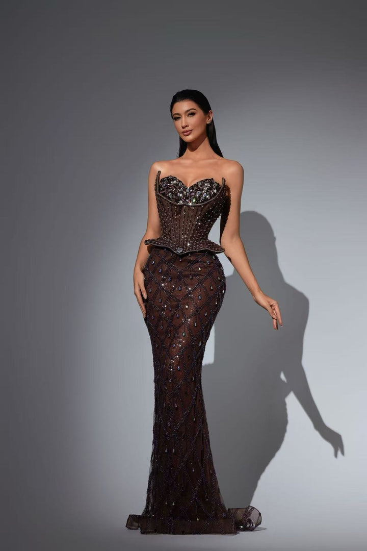 Green Embellished Gown - Sequin Ball Gown with Structured Bodice – Sparkly Maxi Dress Plus Size