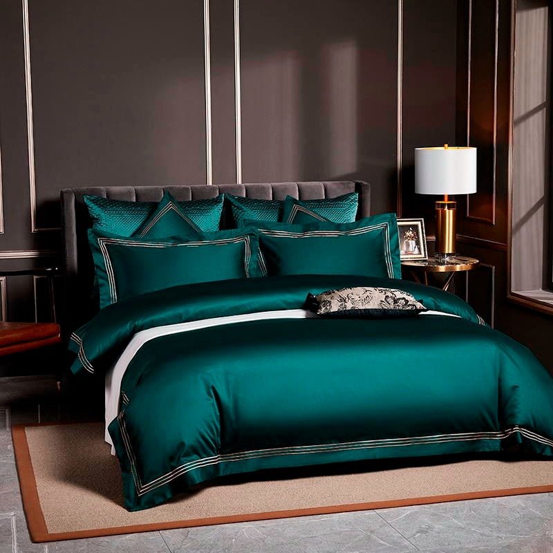 Leila Green Embroidered Edge Egyptian Cotton Bedding Set - WonderlandByLilian