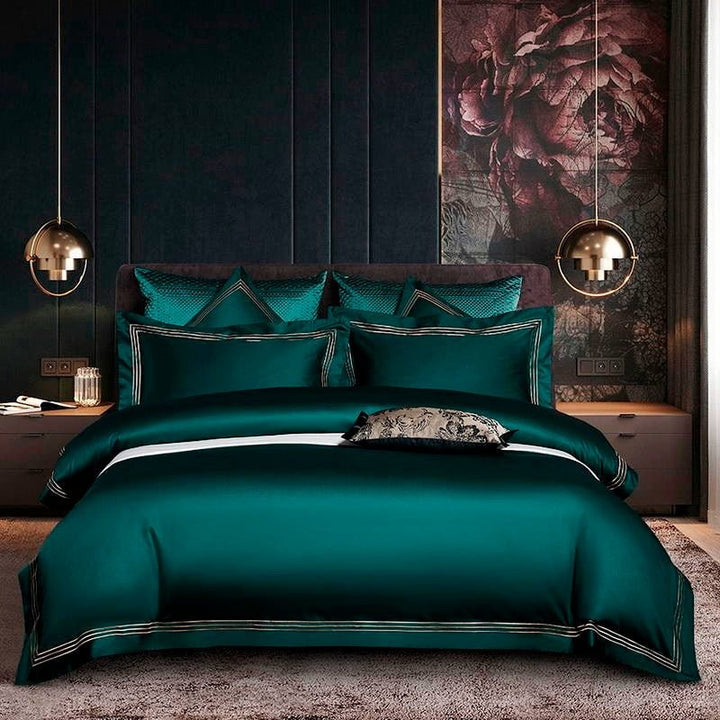 Leila Green Embroidered Edge Egyptian Cotton Bedding Set - WonderlandByLilian