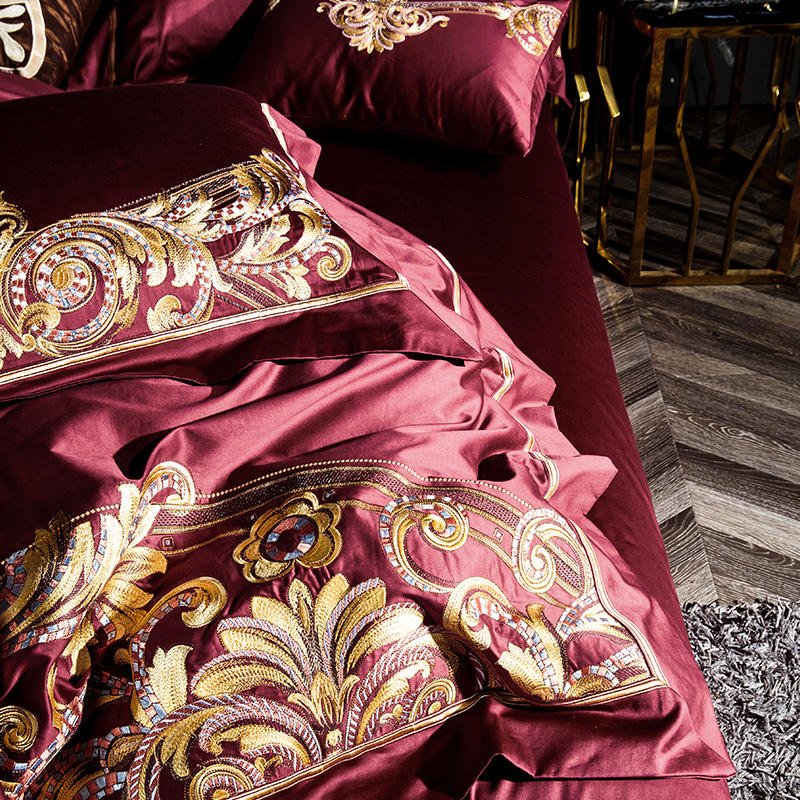 Lezkira Burgundy Red Luxury Egyptian Cotton Embroidery Bedding Set - WonderlandByLilian