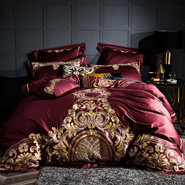 Lezkira Burgundy Red Luxury Egyptian Cotton Embroidery Bedding Set - WonderlandByLilian