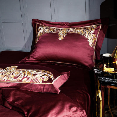 Lezkira Burgundy Red Luxury Egyptian Cotton Embroidery Bedding Set - WonderlandByLilian