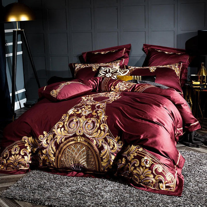 Lezkira Burgundy Red Luxury Egyptian Cotton Embroidery Bedding Set - WonderlandByLilian