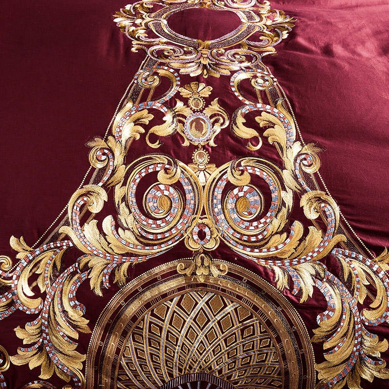 Lezkira Burgundy Red Luxury Egyptian Cotton Embroidery Bedding Set - WonderlandByLilian