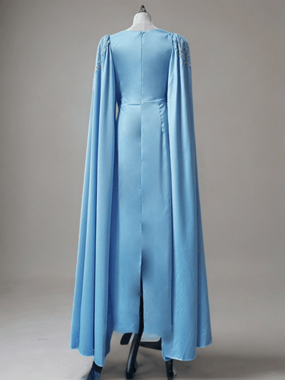 Light Blue Beaded Formal Dress with Cape Sleeves - Pretty Sequin Dress - Elegant Evening Gown Plus Size - WonderlandByLilian